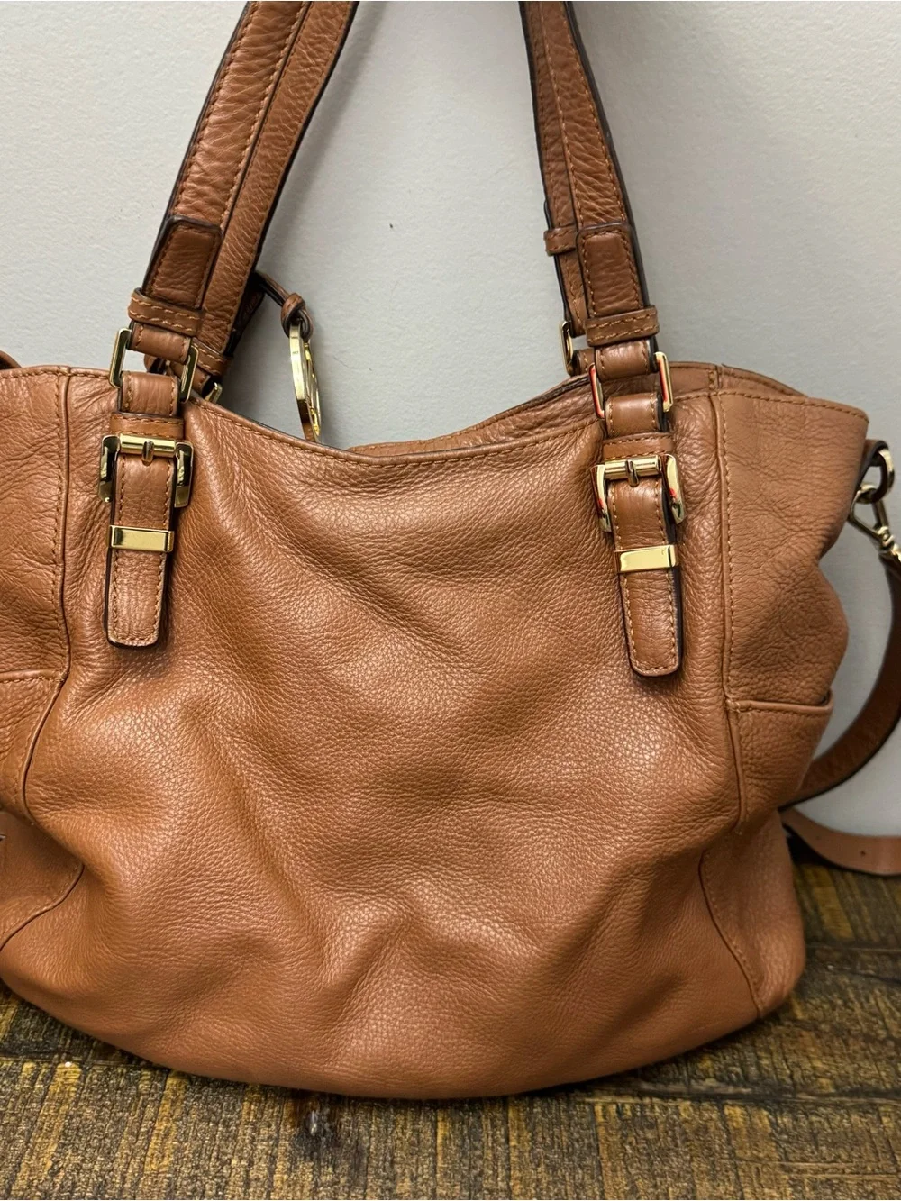 Michael Kors Tan Large Leather Shoulder Crossbody Bag purse